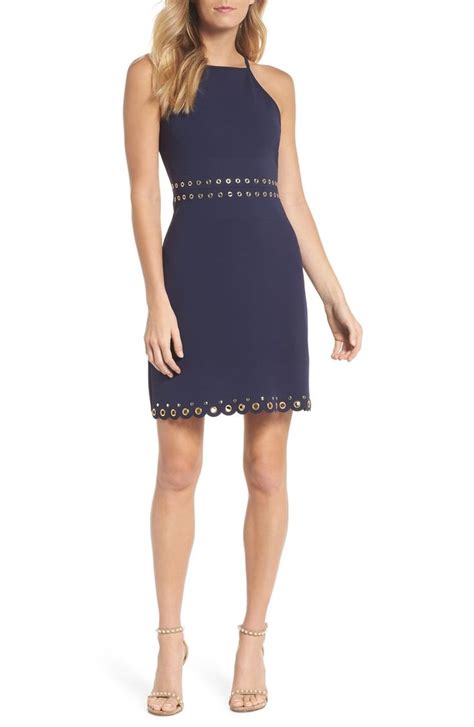 michael michael kors tipped scallop knit dress navy|MICHAEL KORS SCALLOP HEM GROMMET DRESS TRUE .